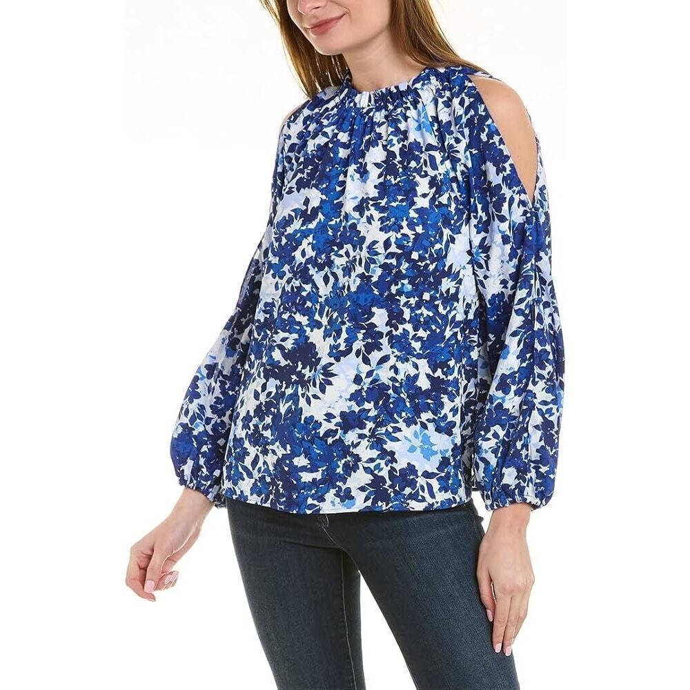 Vince Camuto Long Sleeve Open Shoulder Layard Leaves Halter Blouse Size Small